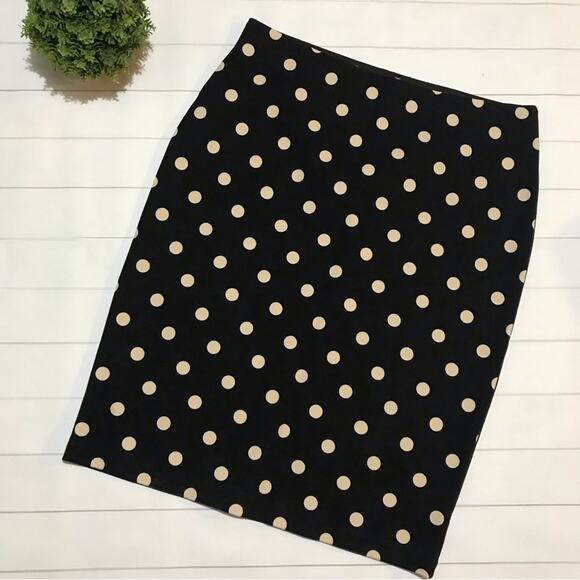 Ann Taylor Factory Dresses & Skirts - Ann Taylor Long Modest Stretch Pencil Skirt Black Tan Polka Dot Women’s‎ Medium